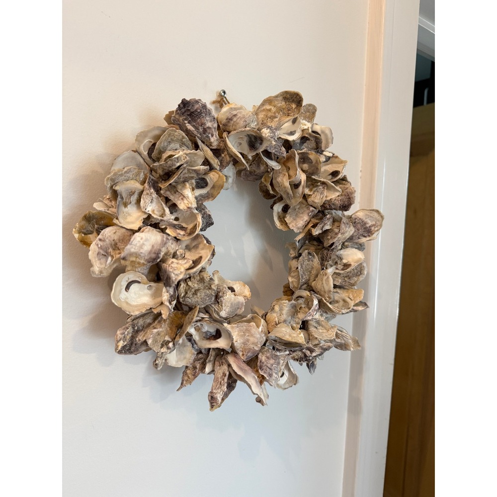 Natural Oyster Shell Wreath Coastal Nautical Beach House Wall Decor 12 Inch